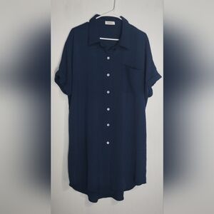 Bsubseach Blue Button-Up Shirt Dress ( XXL)